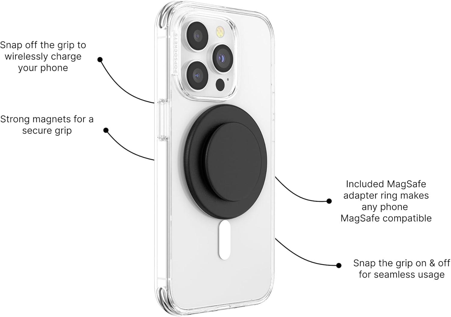 imagePopSockets SuckUp Suction Grip ampamp Stand 3in1 MagSafe Phone Mount for iPhone Strong Hold on Mirrors ampamp Glass Swappable Top Portable ampamp Reusable ClearBlack
