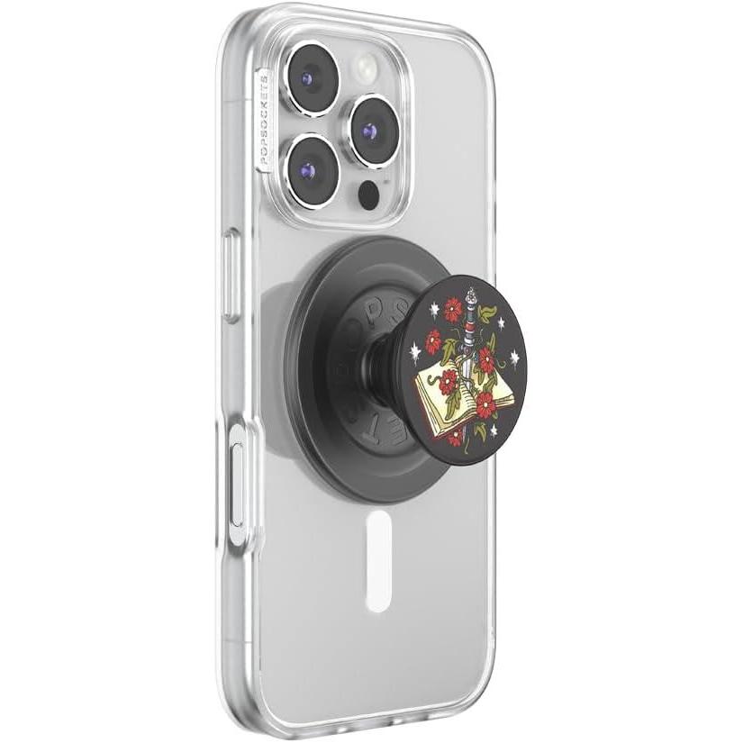 imagePopSockets Phone Grip for MagSafe with Kickstand Magnetic Stand Swappable Top Secure Hold for iPhone MagSafe Cases Phone ampamp Tablet Grip  Enamel Luna MothSterling Blade Book