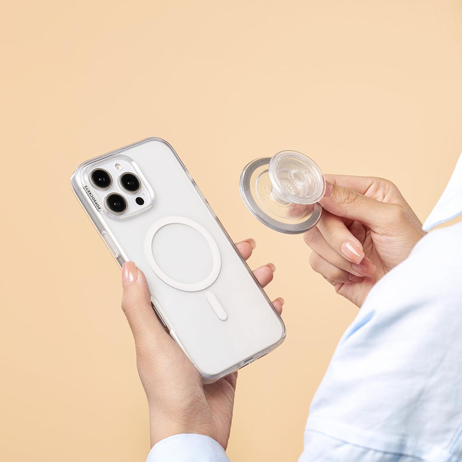 imagePopSockets Phone Grip for MagSafe with Kickstand Magnetic Stand Swappable Top Secure Hold for iPhone MagSafe Cases Phone ampamp Tablet Grip ClearClear Glitter