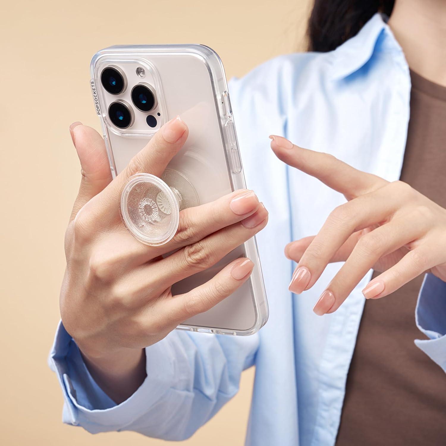 imagePopSockets Phone Grip for MagSafe with Kickstand Magnetic Stand Swappable Top Secure Hold for iPhone MagSafe Cases Phone ampamp Tablet Grip ClearClear Glitter