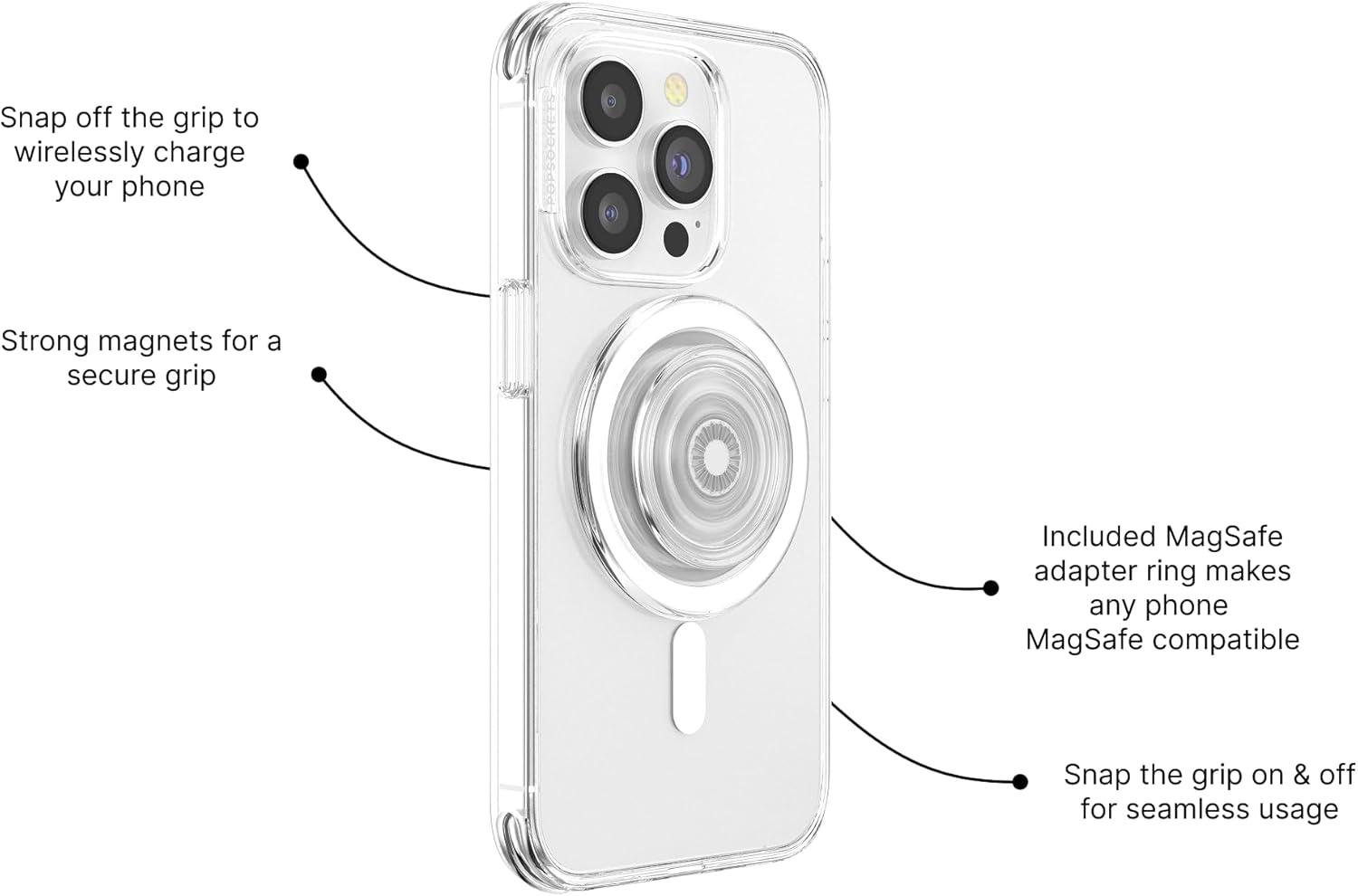 imagePopSockets Phone Grip for MagSafe with Kickstand Magnetic Stand Swappable Top Secure Hold for iPhone MagSafe Cases Phone ampamp Tablet Grip ClearClear