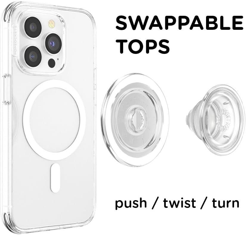 imagePopSockets Phone Grip for MagSafe with Kickstand Magnetic Stand Swappable Top Secure Hold for iPhone MagSafe Cases Phone ampamp Tablet Grip ClearClear