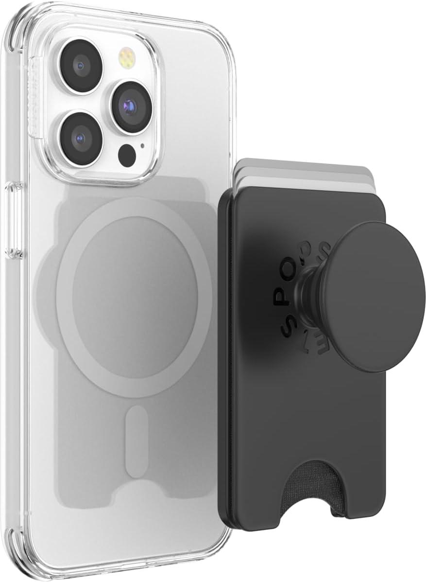 imagePopSockets Phone Wallet with Expanding Grip and Adapter Ring for MagSafe Magnetic Phone Card Holder Wireless Charging Compatible Wallet Compatible with MagSafeSamsung Cute PopSockets LatteBlack
