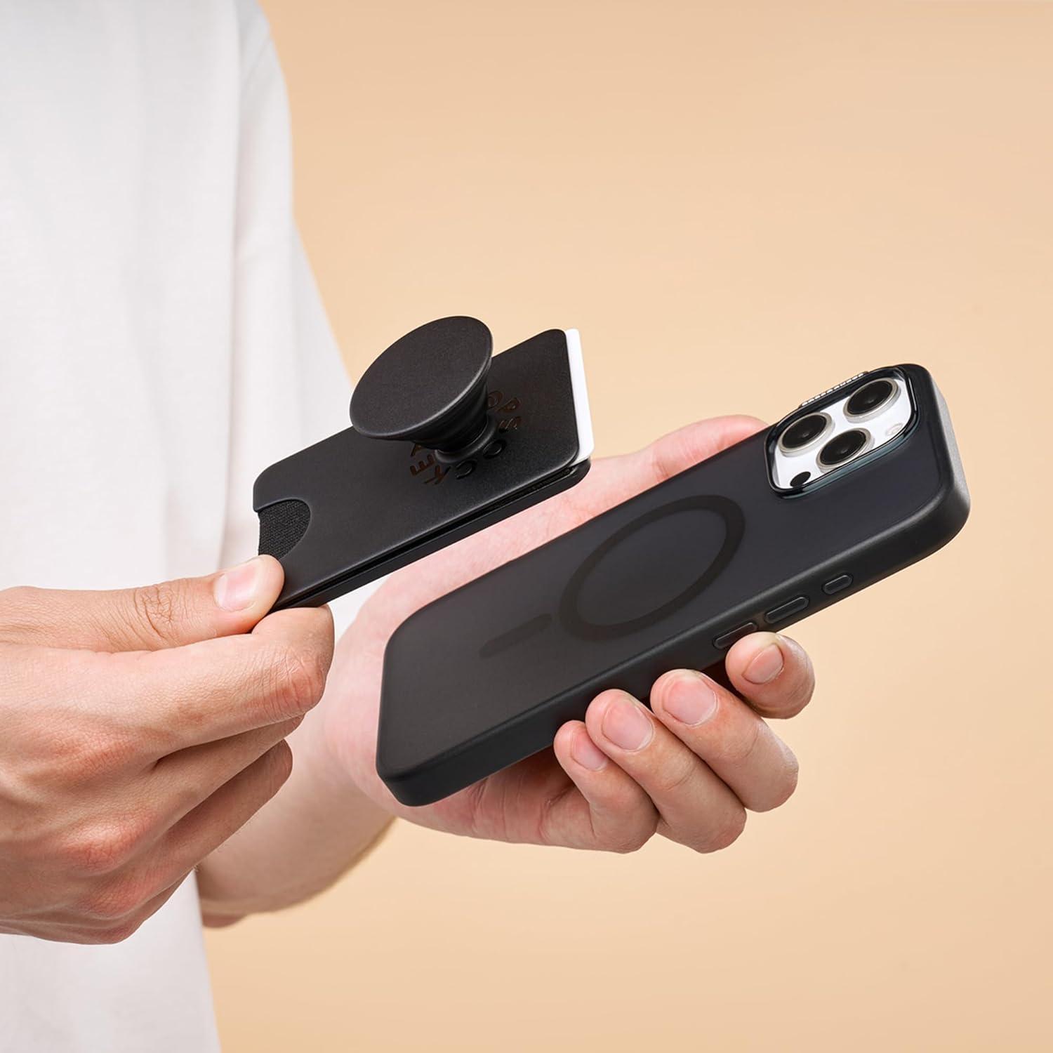 imagePopSockets Phone Wallet with Expanding Grip and Adapter Ring for MagSafe Magnetic Phone Card Holder Wireless Charging Compatible Wallet Compatible with MagSafeSamsung Cute PopSockets LatteBlack