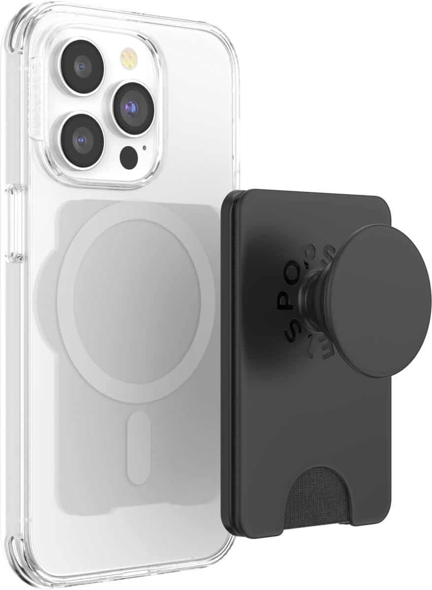 imagePopSockets Phone Wallet with Expanding Grip and Adapter Ring for MagSafe Magnetic Phone Card Holder Wireless Charging Compatible Wallet Compatible with MagSafeSamsung Cute PopSockets LatteBlack
