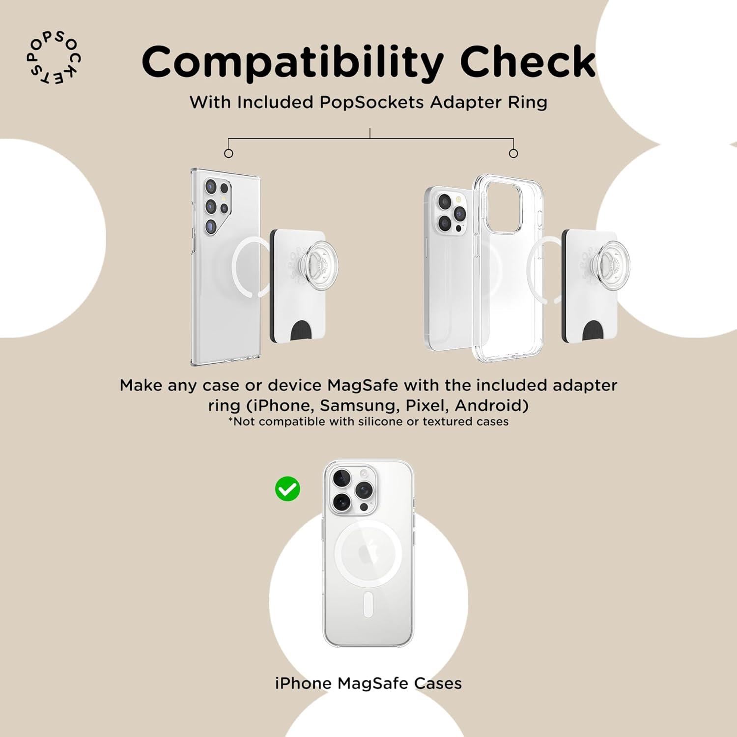 imagePopSockets Phone Wallet with Expanding Grip and Adapter Ring for MagSafe Magnetic Phone Card Holder Wireless Charging Compatible Wallet Compatible with MagSafeSamsung Cute PopSockets LatteAura V1