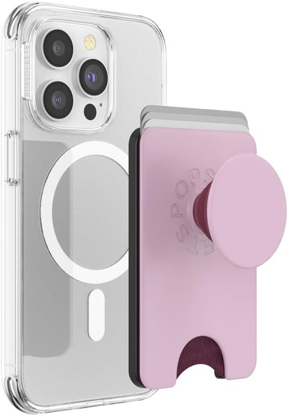 imagePopSockets Phone Wallet with Expanding Grip and Adapter Ring for MagSafe Magnetic Phone Card Holder Wireless Charging Compatible Wallet Compatible with MagSafeSamsung Cute PopSockets LatteBlush Pink