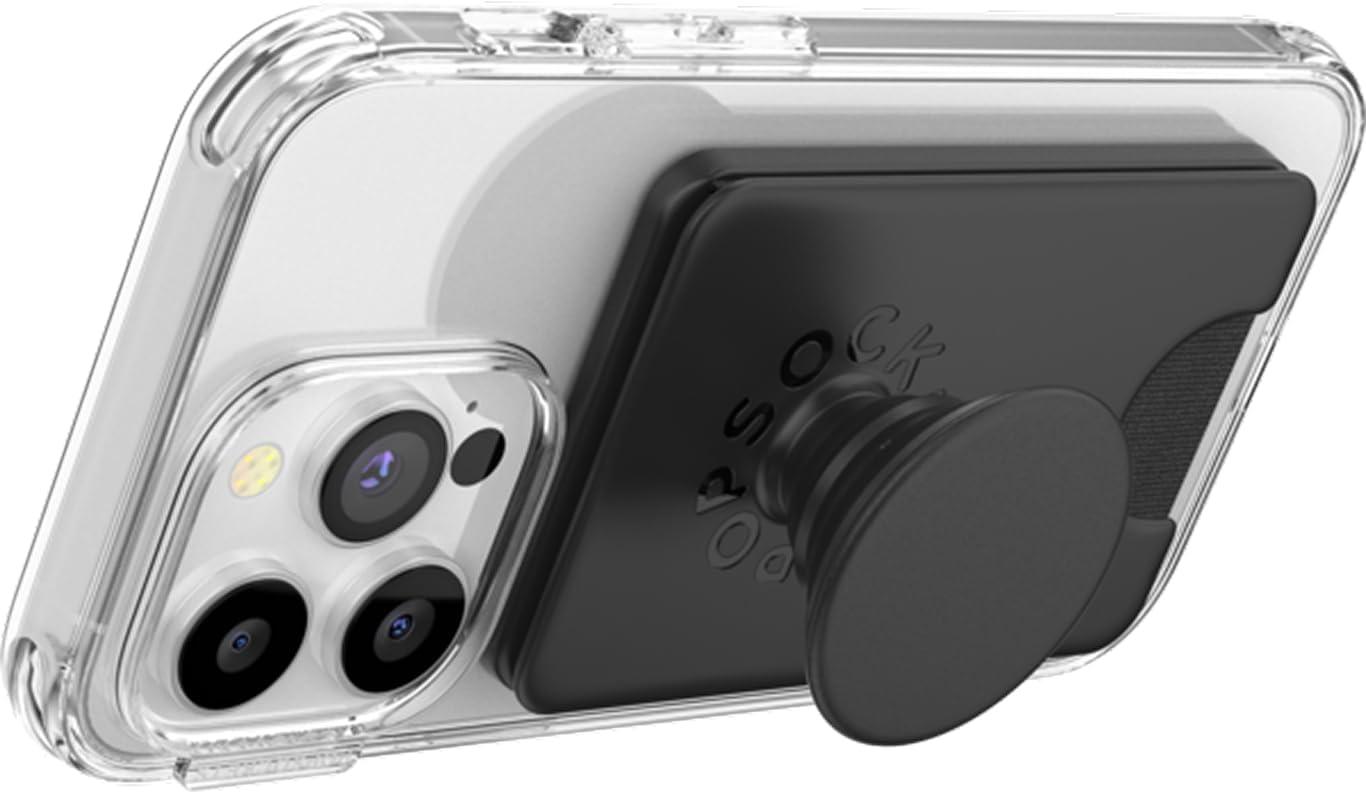 imagePopSockets Phone Wallet with Expanding Grip and Adapter Ring for MagSafe Magnetic Phone Card Holder Wireless Charging Compatible Wallet Compatible with MagSafeSamsung Cute PopSockets LatteBlack