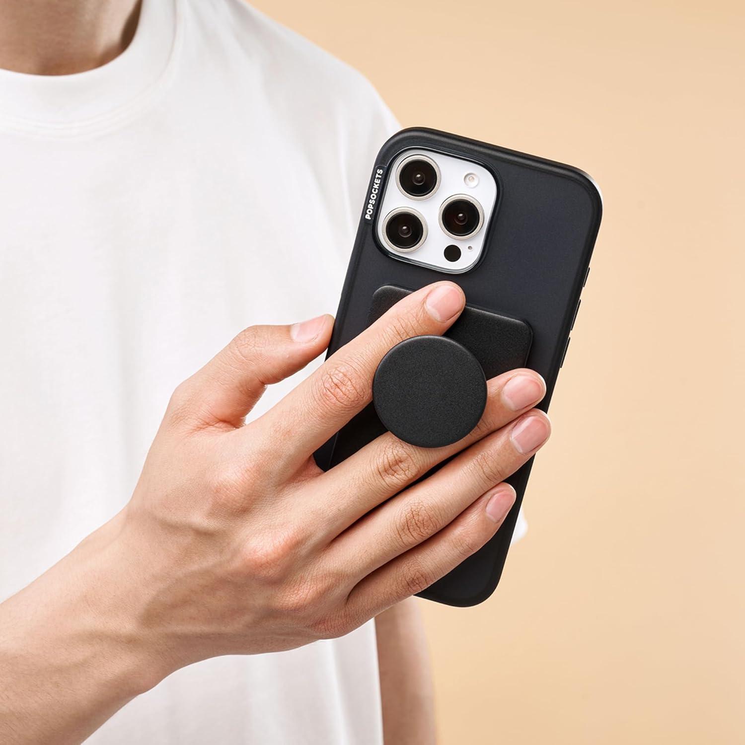 imagePopSockets Phone Wallet with Expanding Grip and Adapter Ring for MagSafe Magnetic Phone Card Holder Wireless Charging Compatible Wallet Compatible with MagSafeSamsung Cute PopSockets LatteBlack