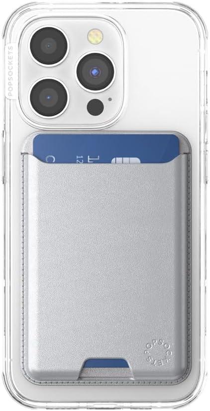 imagePopSockets Phone Wallet with Expanding Grip and Adapter Ring for MagSafe Phone Card Holder Wireless Charging Compatible Wallet Compatible with MagSafe OxbloodSilver