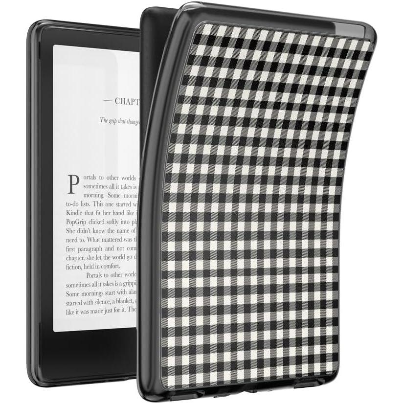 imagePopSockets Kindle Paperwhite 2021 Case 11th Gen 68 ampamp Signature Edition  Slim Protective Cover with Builtin MagSafeCompatible Ring for MagSafe PopGrip EReader Accessory  Black White Gingham