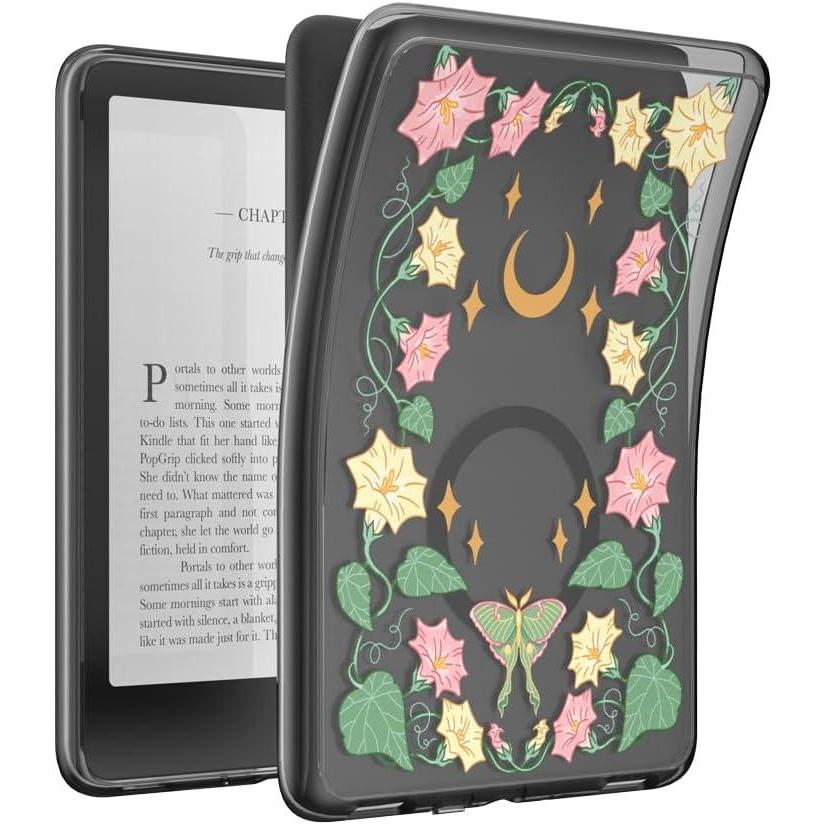 imagePopSockets Kindle Paperwhite Case 12th Gen 7 202425 Signature Edition ampamp Colorsoft  Slim Protective Cover with Builtin MagSafe Ring for MagSafe PopGrip EReader Accessory  Moon Flower