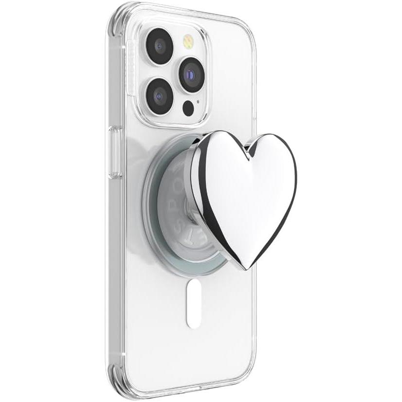 imagePopSockets Phone Grip for MagSafe with Kickstand Magnetic Stand Swappable Top Secure Hold for iPhone MagSafe Cases Phone ampamp Tablet Grip  Enamel Heart of GoldHeart of Silver
