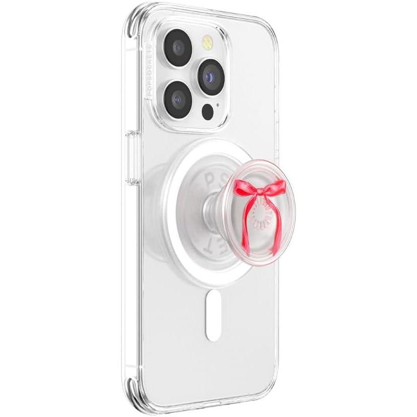 imagePopSockets Phone Grip for MagSafe with Kickstand Magnetic Stand Swappable Top Secure Hold for iPhone MagSafe Cases Phone ampamp Tablet Grip  Enamel Heart of GoldRed Bow
