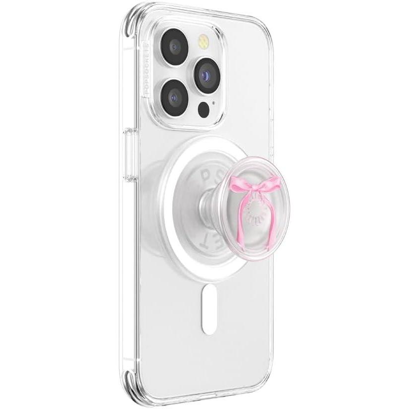 imagePopSockets Phone Grip for MagSafe with Kickstand Magnetic Stand Swappable Top Secure Hold for iPhone MagSafe Cases Phone ampamp Tablet Grip  Enamel Heart of GoldPink Bow