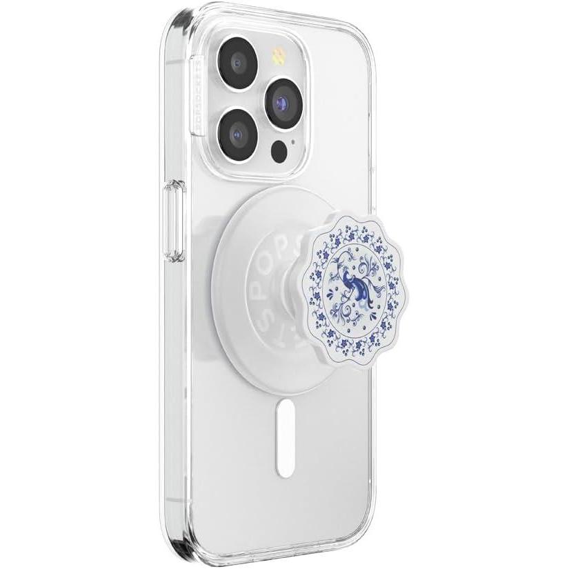 imagePopSockets Phone Grip for MagSafe with Kickstand Magnetic Stand Swappable Top Secure Hold for iPhone MagSafe Cases Phone ampamp Tablet Grip Cute PopSockets  Enamel Coconut CrmePeacock Saucer