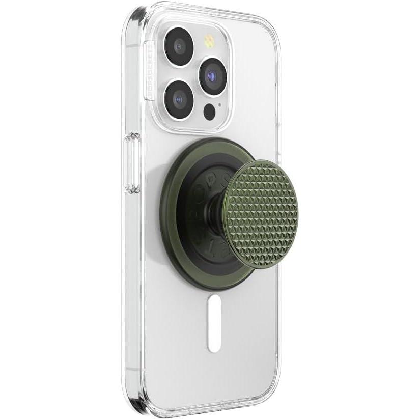 imagePopSockets Phone Grip for MagSafe with Kickstand Magnetic Stand Swappable Top Secure Hold for iPhone MagSafe Cases Phone ampamp Tablet Grip Cute PopSockets  Enamel Coconut CrmeKnurl Olive
