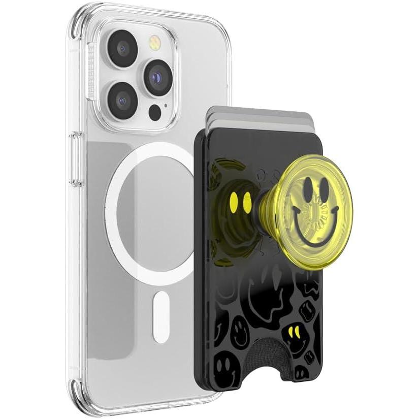 imagePopSockets Phone Wallet with Expanding Grip and Adapter Ring for MagSafe Magnetic Phone Card Holder Wireless Charging Compatible Wallet Compatible with MagSafeSamsung Cute PopSockets  LatteAll Smiles