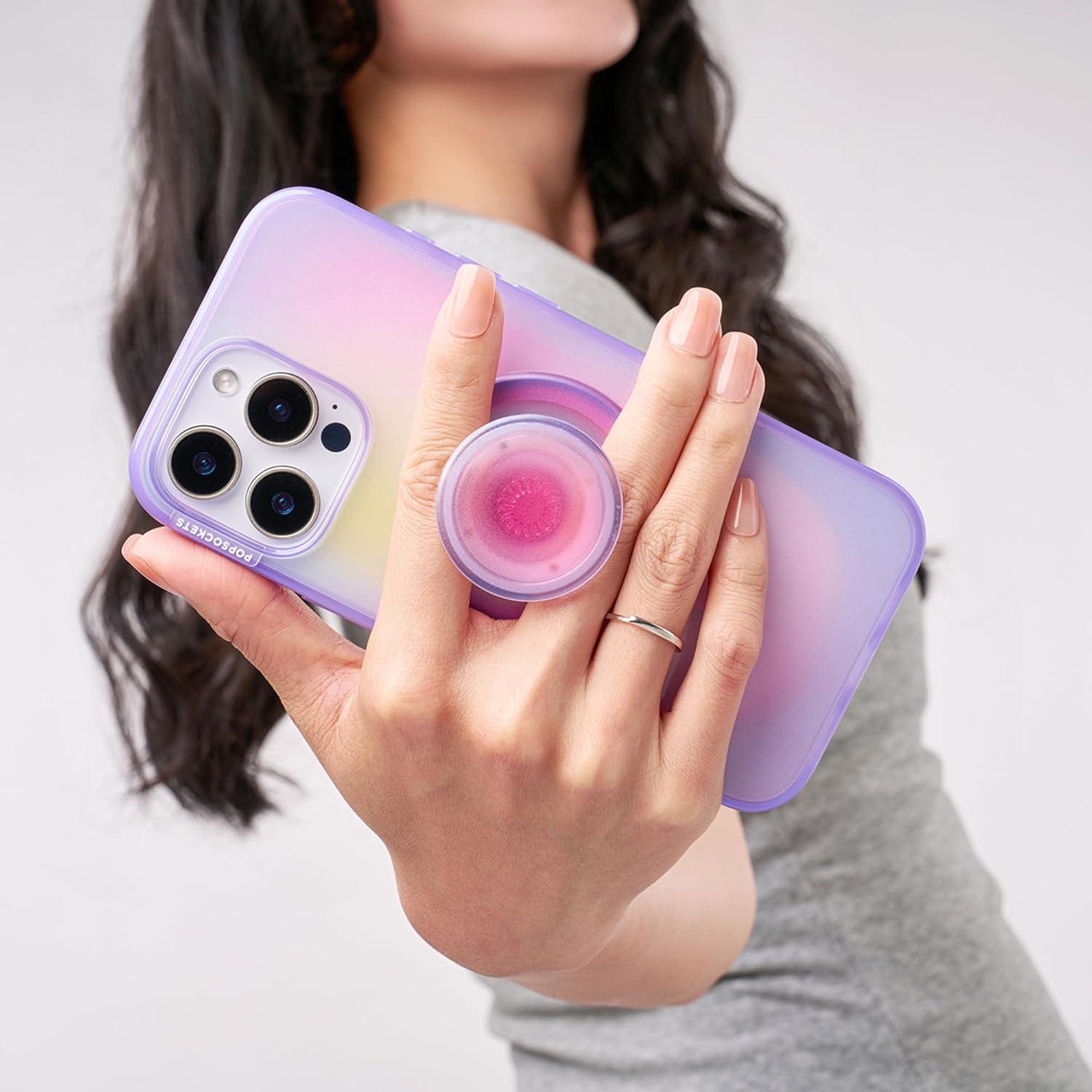 imagePopSockets Phone Grip for MagSafe with Kickstand Magnetic Stand Swappable Top Secure Hold for iPhone MagSafe Cases Phone ampamp Tablet Grip Cute PopSockets Pink Purple Aura
