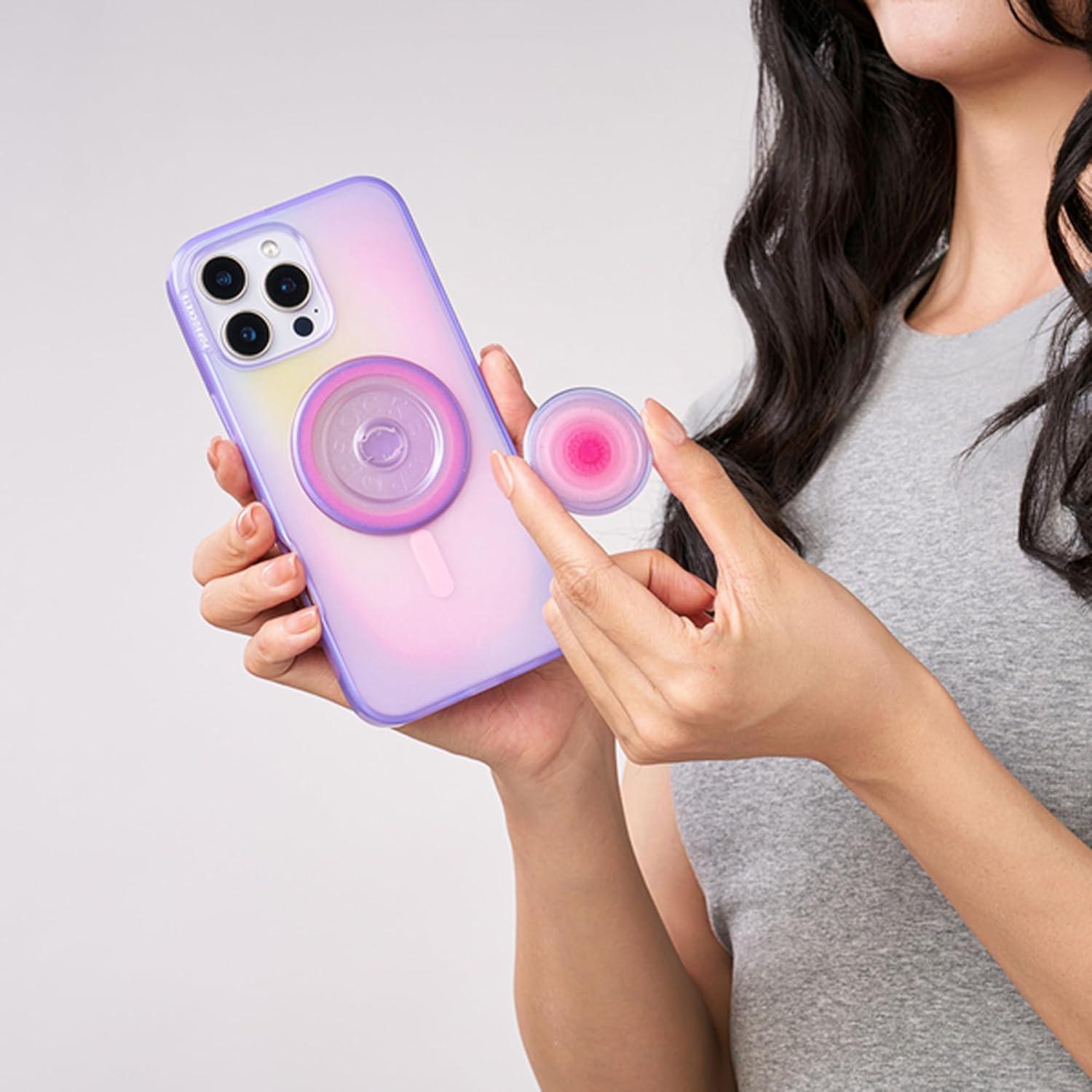 imagePopSockets Phone Grip for MagSafe with Kickstand Magnetic Stand Swappable Top Secure Hold for iPhone MagSafe Cases Phone ampamp Tablet Grip Cute PopSockets Pink Purple Aura