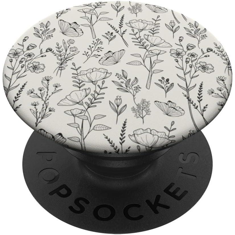 imageBlack ampamp Cream Butterfly Meadow Botanical Wildflower Pattern PopSockets PopGrip for MagSafeAdhesive PopGrip