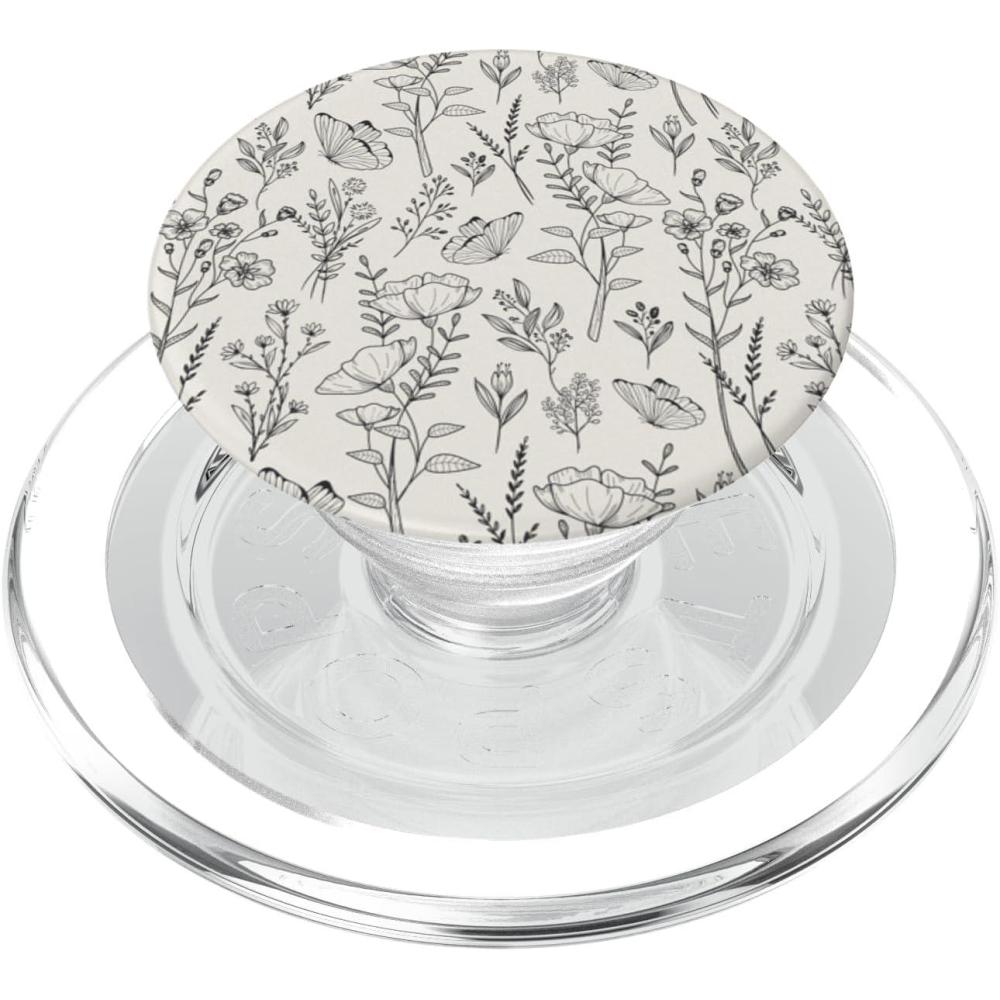 imageBlack ampamp Cream Butterfly Meadow Botanical Wildflower Pattern PopSockets PopGrip for MagSafeMagnetic PopGrip