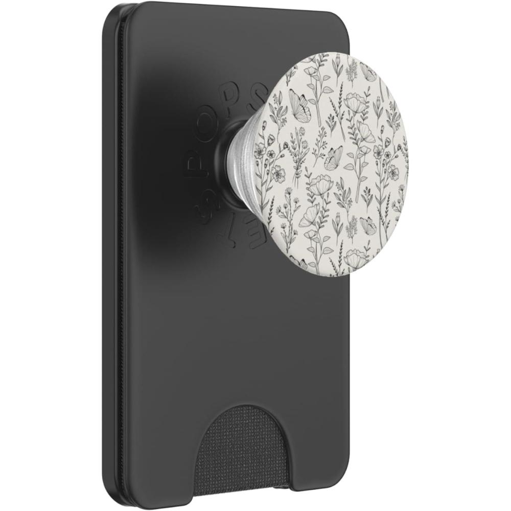 imageBlack ampamp Cream Butterfly Meadow Botanical Wildflower Pattern PopSockets PopGrip for MagSafeMagnetic PopWallet