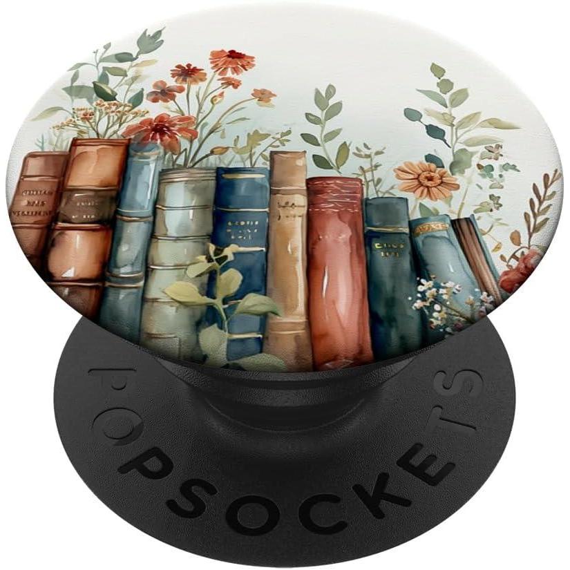imageBook Lover Floral Book Theme Flower Girly Wildflower PopSockets PopGrip for MagSafeAdhesive PopGrip