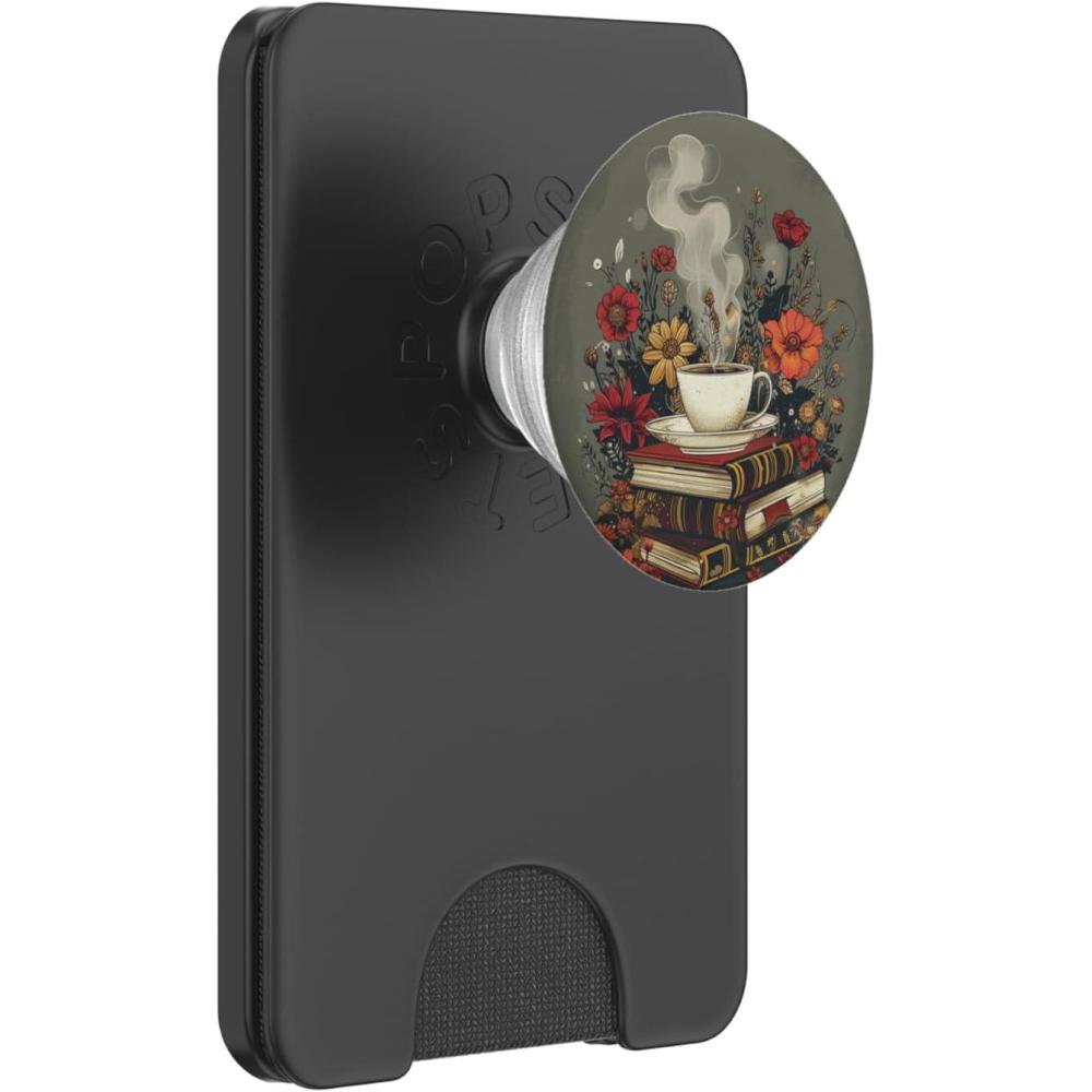 imageBooks And Coffee Lover Flower Reading Book PopSockets Adhesive PopGripMagnetic PopWallet
