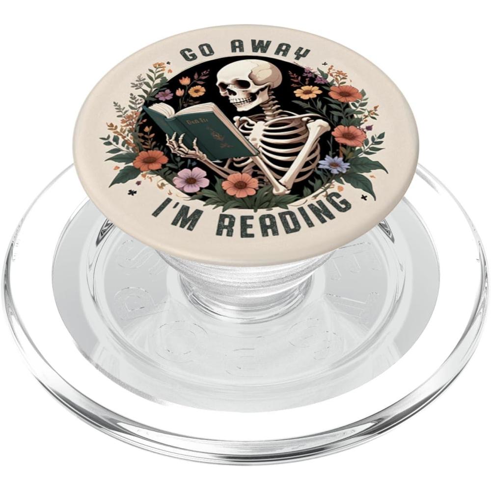 imageGo Away Im Reading Funny Skeleton Book Lovers Bookish PopSockets Adhesive PopGripMagnetic PopGrip