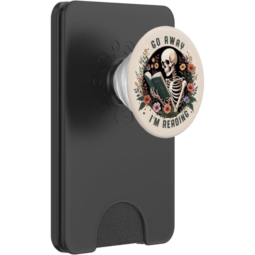 imageGo Away Im Reading Funny Skeleton Book Lovers Bookish PopSockets Adhesive PopGripMagnetic PopWallet