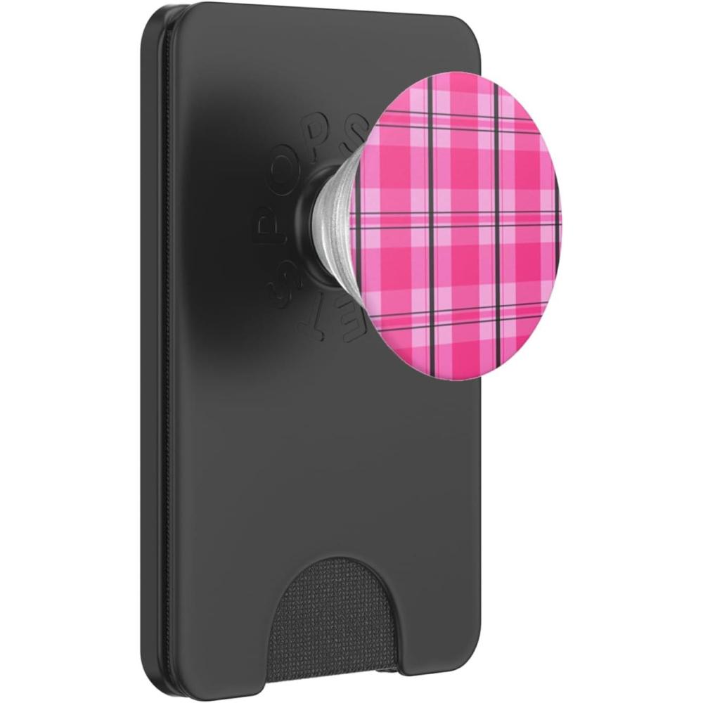 imagePopSockets Phone Grip Pink Plaid PopSockets PopGrip for MagSafeMagnetic PopWallet