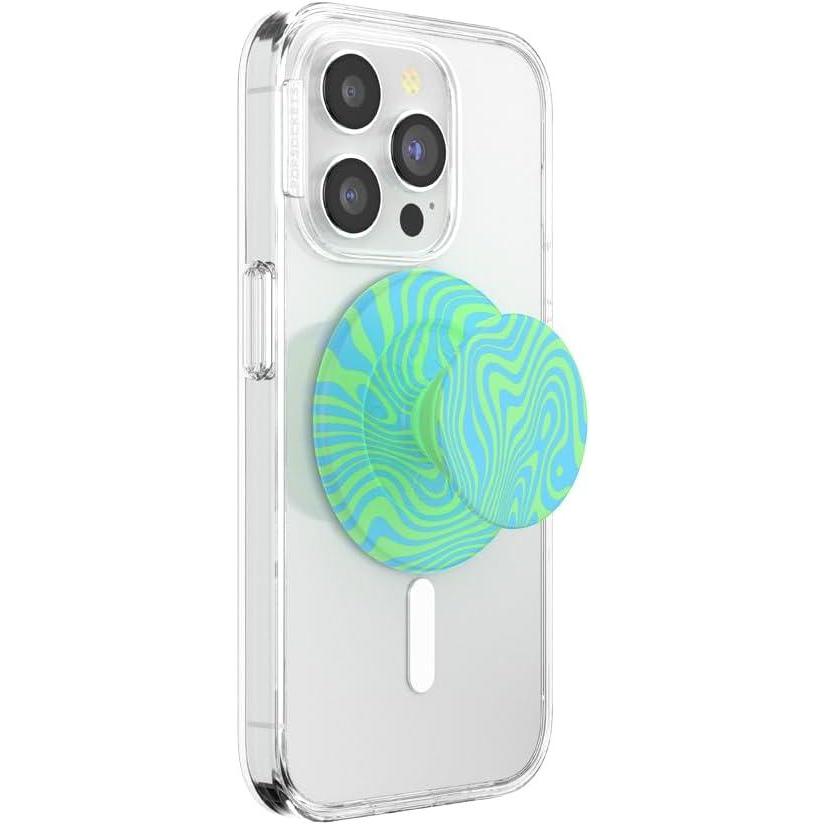imagePopSockets Phone Grip for MagSafe with Kickstand Magnetic Stand Swappable Top Secure Hold for iPhone MagSafe Cases Phone ampamp Tablet Grip Aluminum TopoSwirl Lime
