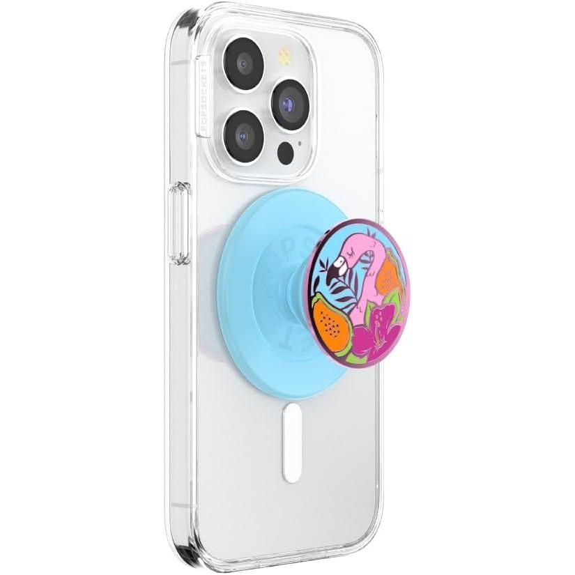 imagePopSockets Phone Grip for MagSafe with Kickstand Magnetic Stand Swappable Top Secure Hold for iPhone MagSafe Cases Phone ampamp Tablet Grip  Aluminum TopoEnamel Flamingo