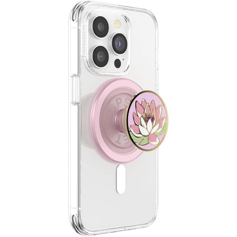 imagePopSockets Phone Grip for MagSafe with Kickstand Magnetic Stand Swappable Top Secure Hold for iPhone MagSafe Cases Phone ampamp Tablet Grip Enamel Water LilyBaby Pink Water Lily