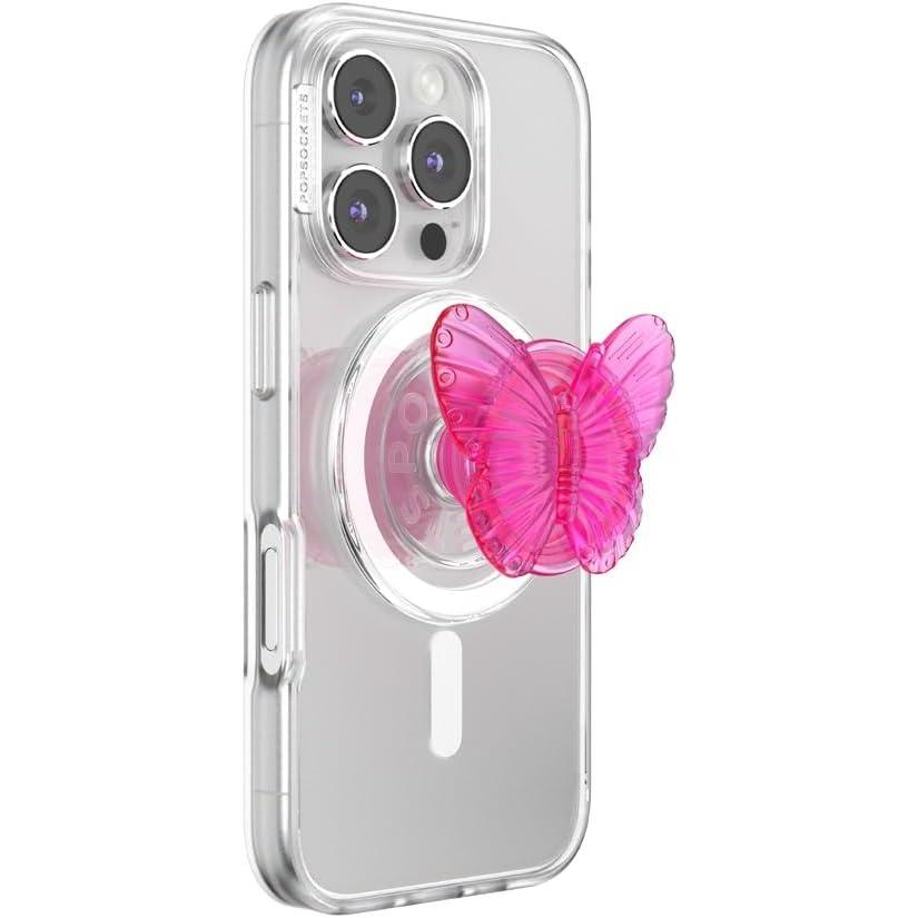 imagePopSockets Phone Grip for MagSafe with Kickstand Magnetic Stand Swappable Top Secure Hold for iPhone MagSafe Cases Phone ampamp Tablet Grip  Molded Buttefly Magenta