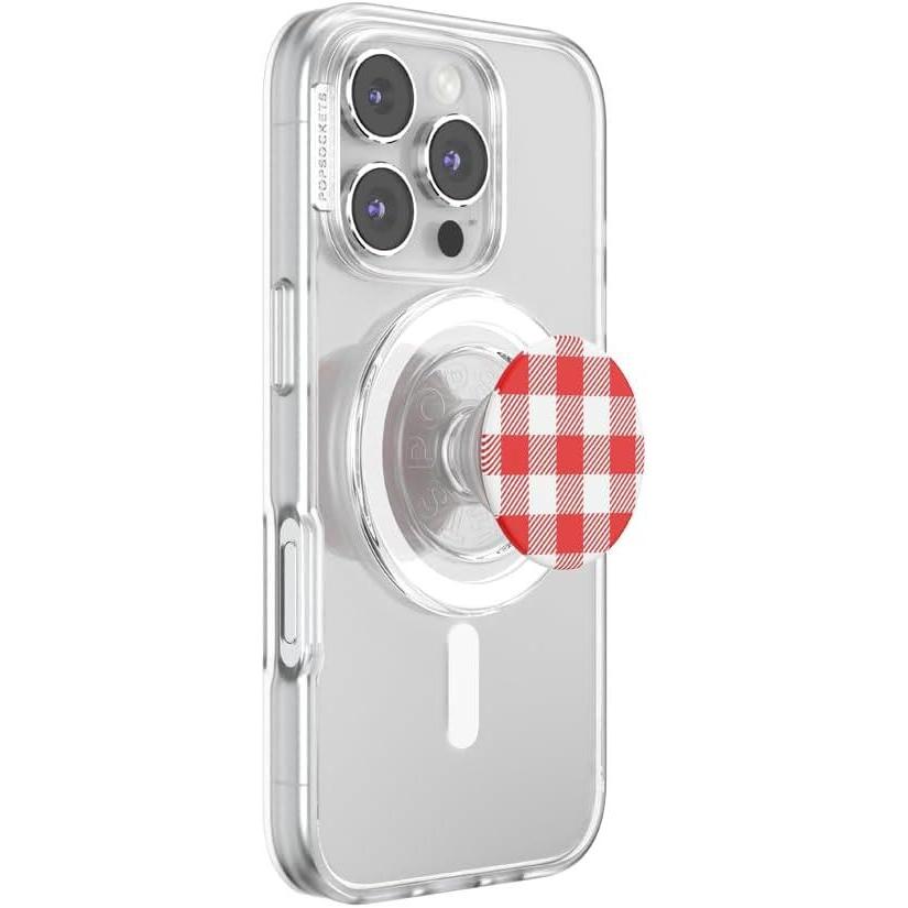 imagePopSockets Phone Grip for MagSafe with Kickstand Magnetic Stand Swappable Top Secure Hold for iPhone MagSafe Cases Phone ampamp Tablet Grip  Red Gingham