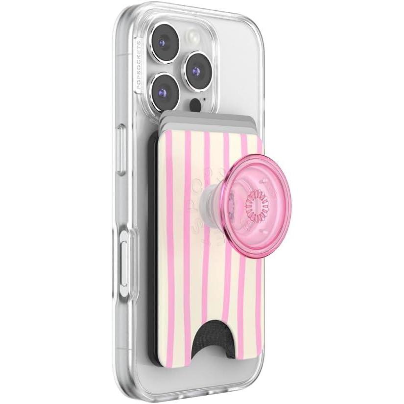 imagePopSockets Phone Wallet with Expanding Grip and Adapter Ring for MagSafe Phone Card Holder Wireless Charging Compatible Wallet Compatible with MagSafe  Phantom AspenStrawberry Lemonade
