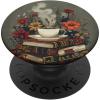 Books And Coffee Lover Flower Reading Book PopSockets Adhesive PopGrip(Adhesive PopGrip)