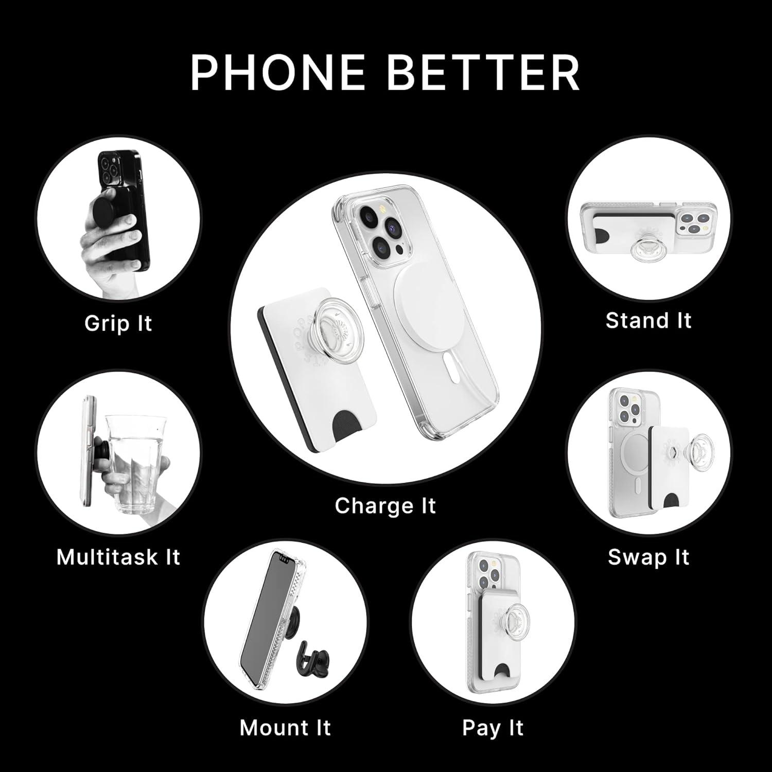 imagePopSockets Phone Wallet with Expanding Phone Grip Card Holder Graphic PopWallet Rose Gold LutzWhite Clear