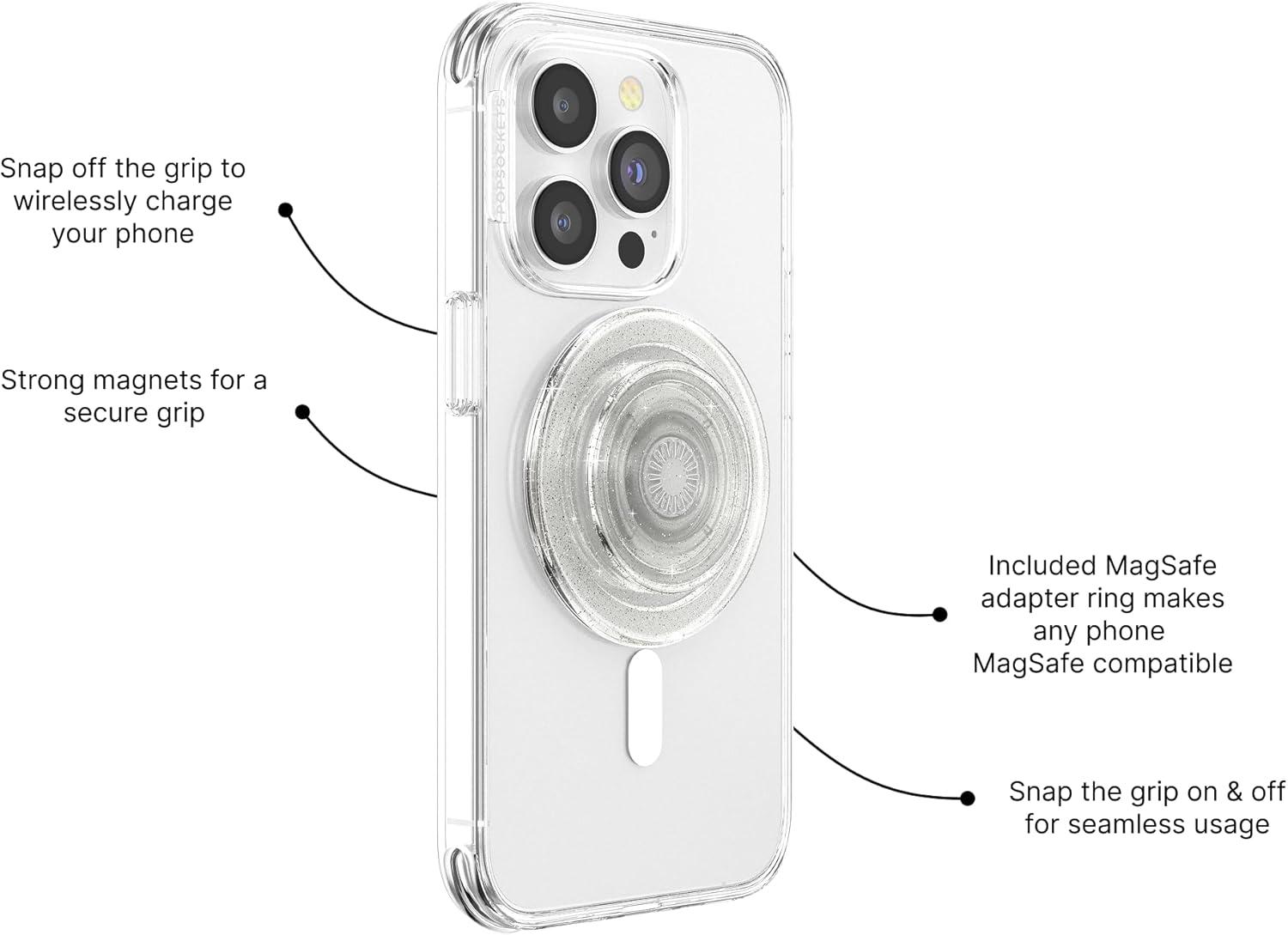 imagePopSockets Translucent Phone Grip with Expanding Kickstand PopSockets for Phone Translucent PopGrip Black DiscoClear Glitter