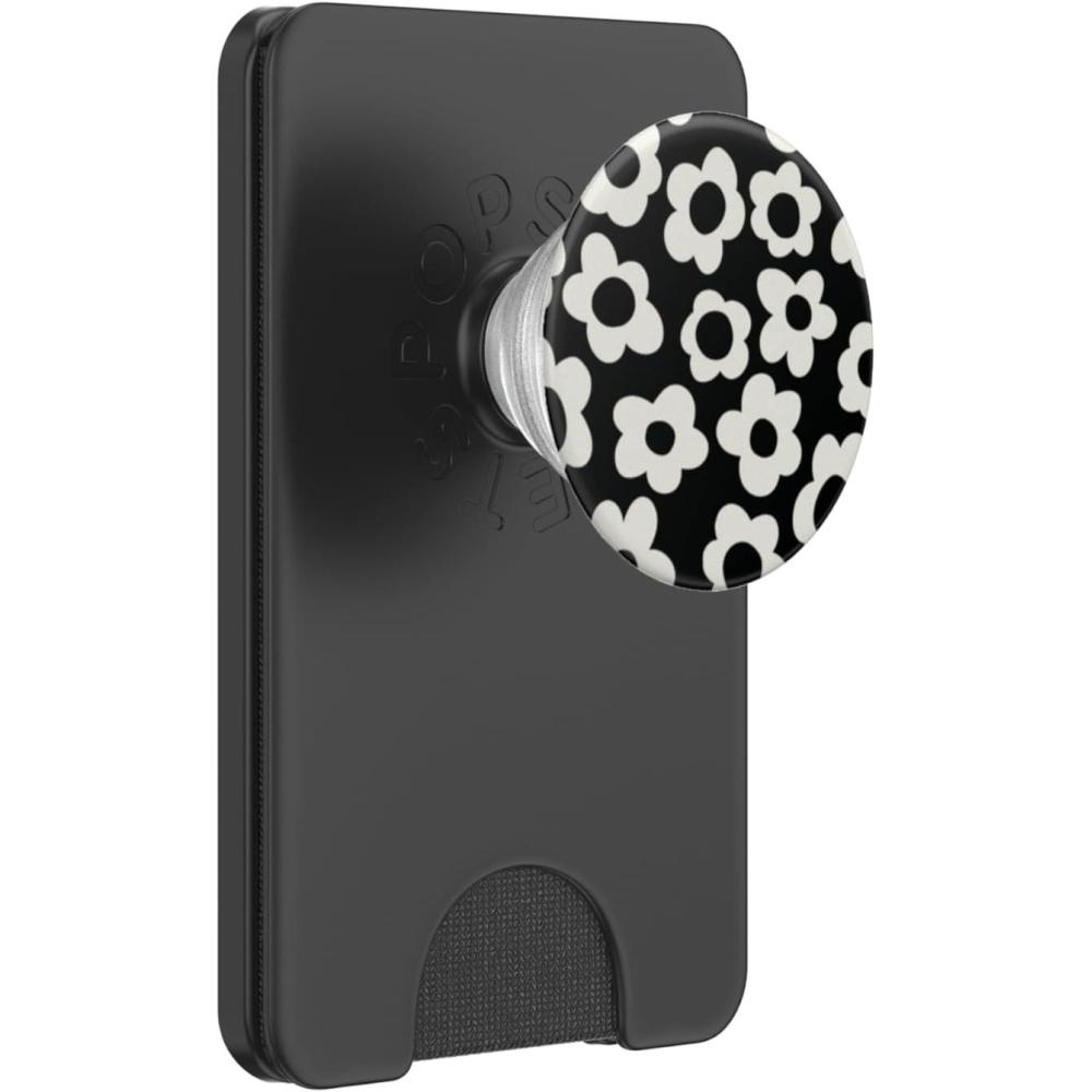 imagePopSockets Floral Phone Grip ampamp Stand Black Mod Flower PopSockets PopWallet for MagSafeMagnetic PopWallet