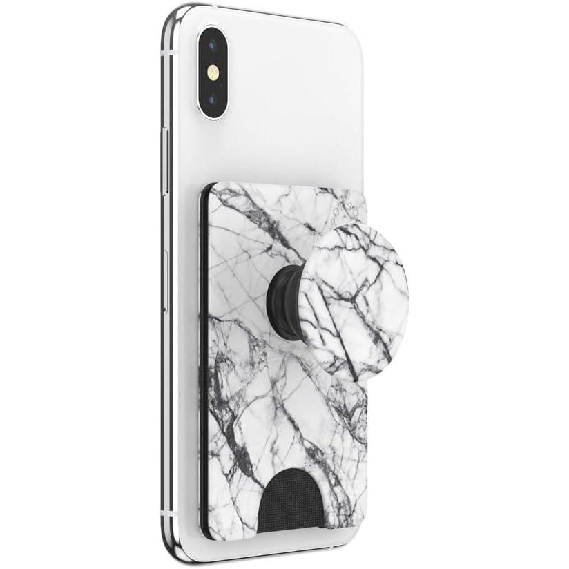 imagePopSockets Phone Wallet with Expanding Kickstand Phone Card Holder  Pink CloudsDove White Marble