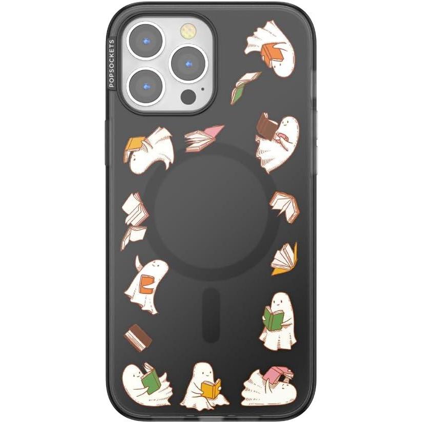 imagePopSockets iPhone 13 Pro Max Case Compatible with MagSafe Phone Case for iPhone 13 Pro Max Wireless Charging Compatible Spooky Book Club Smoke