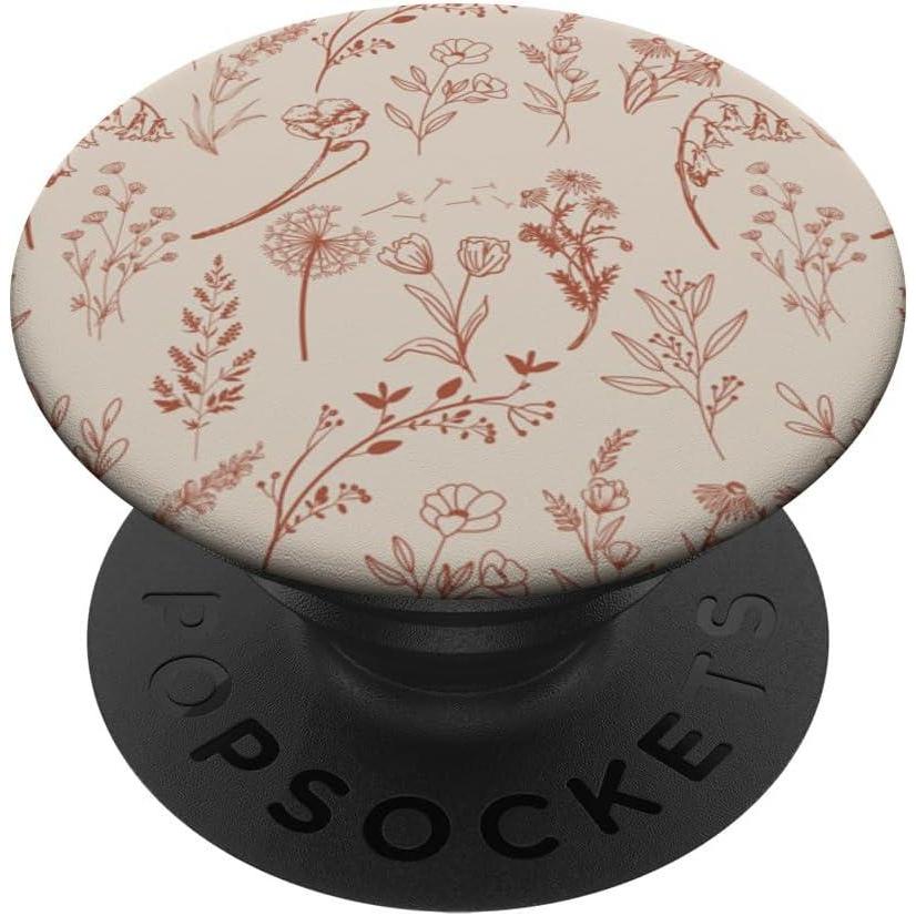 imageBeige Brown Wildflower Aesthetic Flower Pattern PopSockets PopGrip for MagSafeAdhesive PopGrip