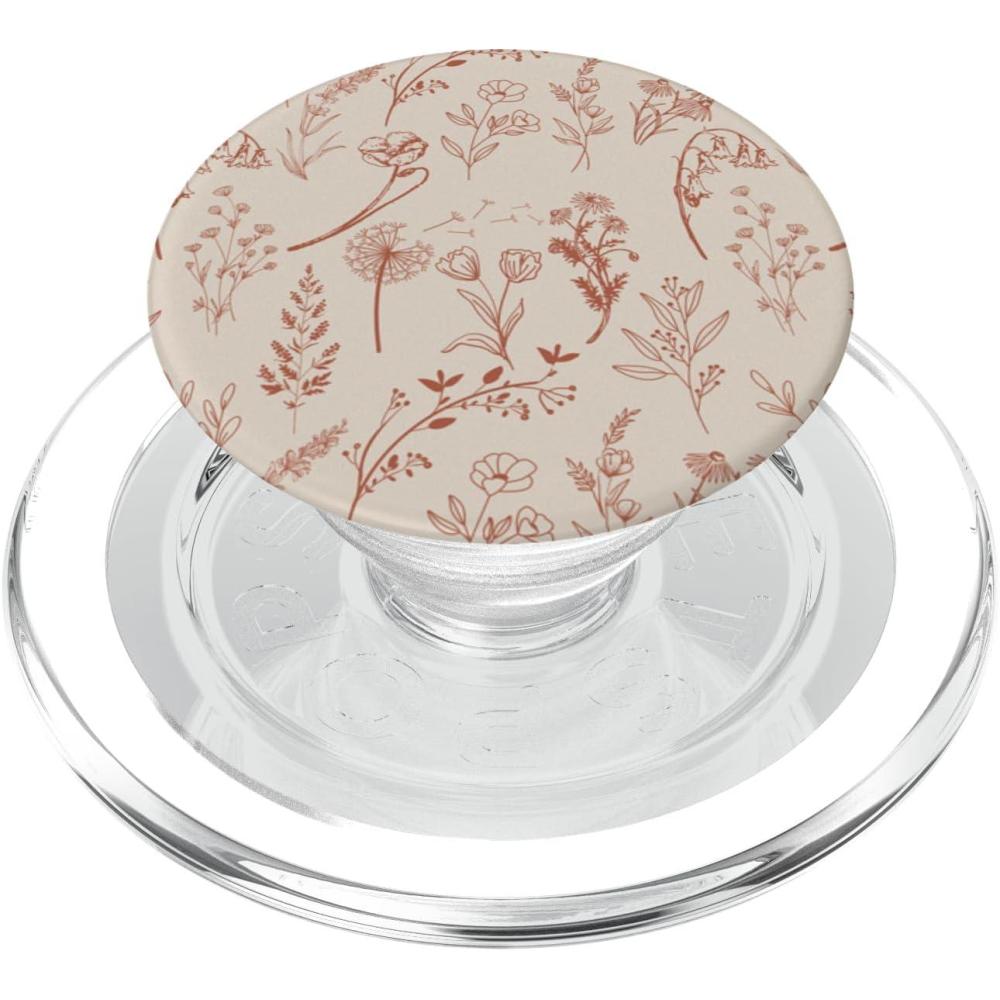 imageBeige Brown Wildflower Aesthetic Flower Pattern PopSockets PopGrip for MagSafeMagnetic PopGrip