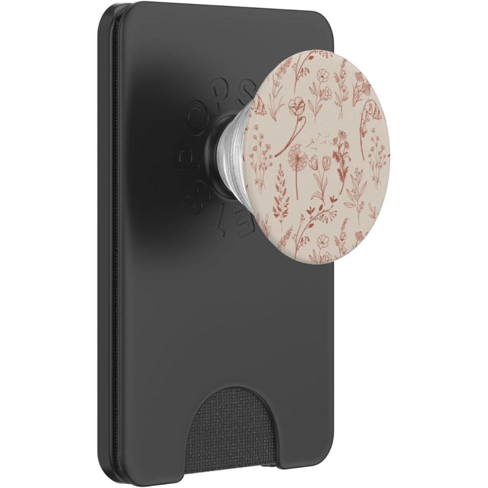 imageBeige Brown Wildflower Aesthetic Flower Pattern PopSockets PopGrip for MagSafeMagnetic PopWallet