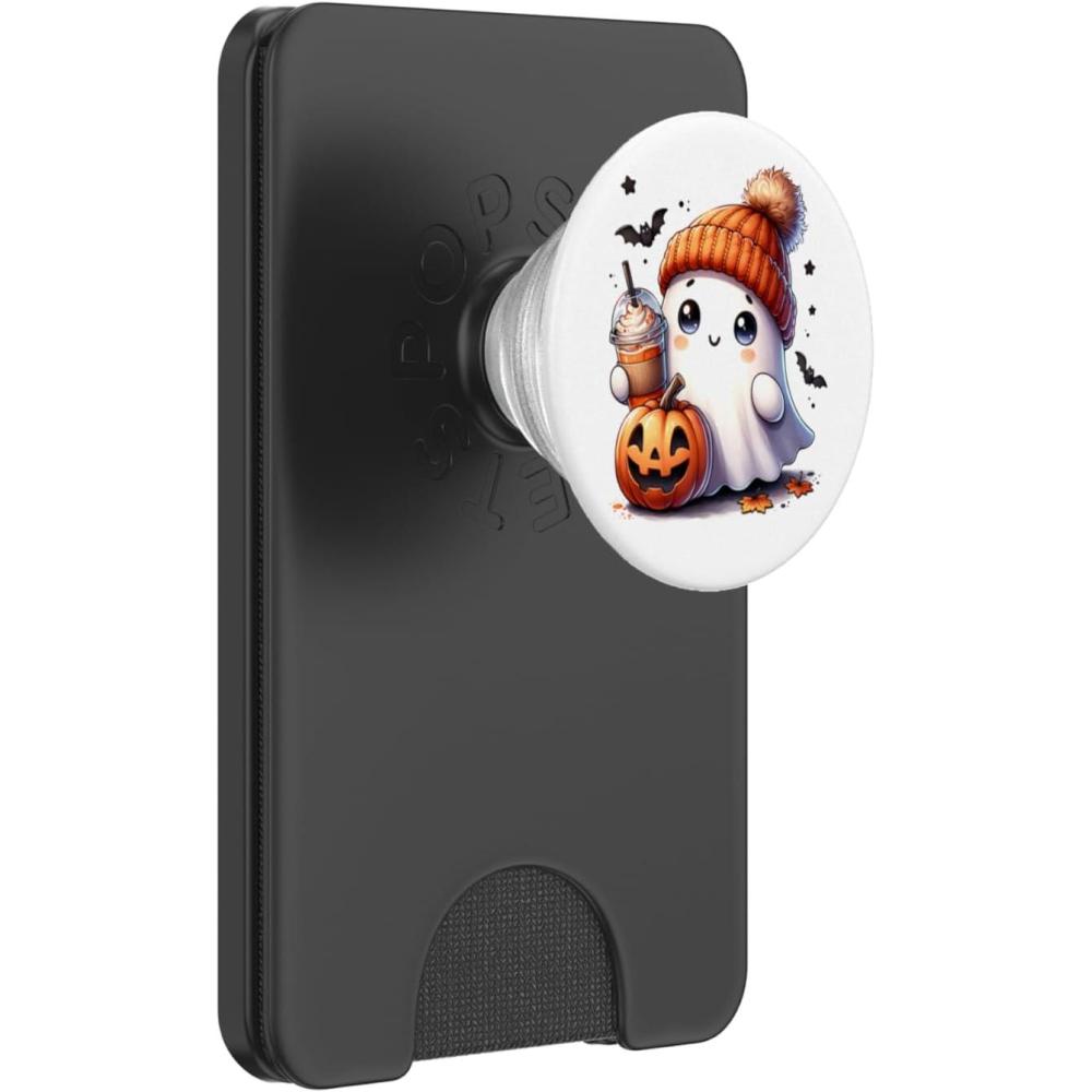 imageCute Halloween Ghost Pumpkin Spice Fall coffee cozy autumn PopSockets Adhesive PopGripMagnetic PopWallet