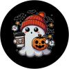 Cute Halloween Ghost with Pumpkin and Coffee PopSockets Adhesive PopGrip(Adhesive PopGrip)