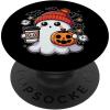 Cute Halloween Ghost with Pumpkin and Coffee PopSockets Adhesive PopGrip(Adhesive PopGrip)